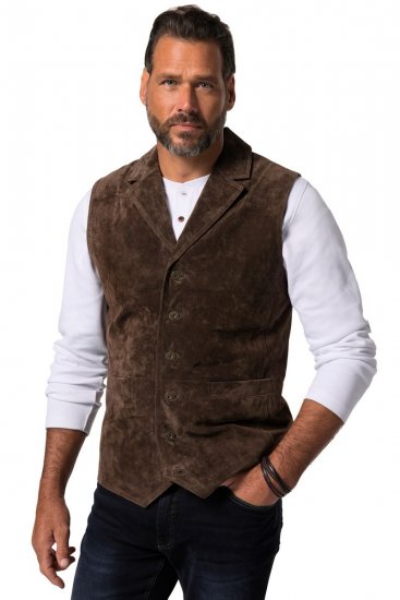 JP1880 827437 Semišová vesta s klopami Tmavohnedá - Obleky - Obleky 2XL-8XL