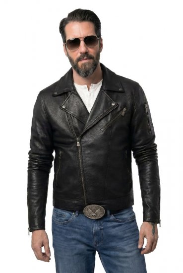 JP1880 830586 Biker bunda z jahňacej nappy Čierna - Bundy - Bundy Nadmerné Veľkosti 2XL-8XL