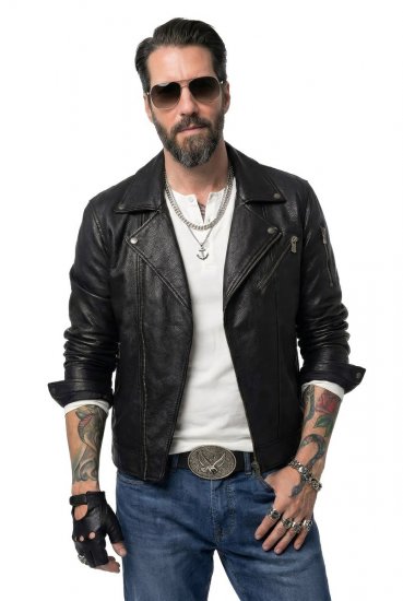 JP1880 830586 Biker bunda z jahňacej nappy Čierna - Bundy - Bundy Nadmerné Veľkosti 2XL-8XL