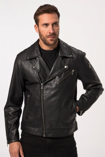 JP1880 830586 Biker bunda z jahňacej nappy Čierna - Bundy - Bundy Nadmerné Veľkosti 2XL-8XL