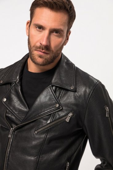 JP1880 830586 Biker bunda z jahňacej nappy Čierna - Bundy - Bundy Nadmerné Veľkosti 2XL-8XL