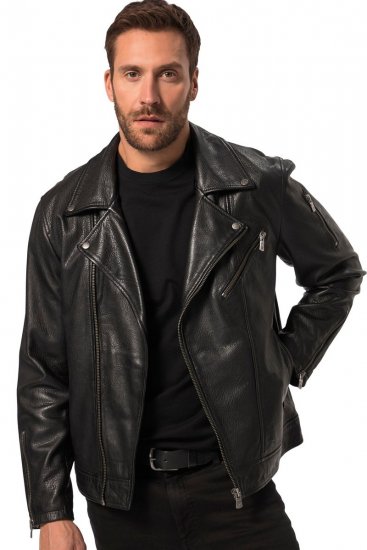 JP1880 830586 Biker bunda z jahňacej nappy Čierna - Bundy - Bundy Nadmerné Veľkosti 2XL-8XL