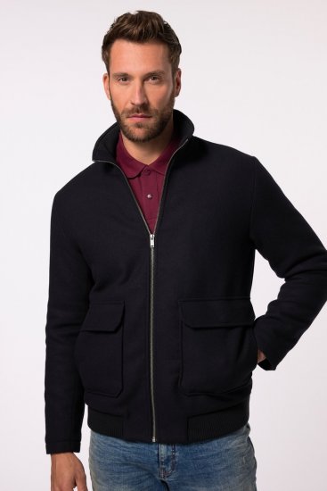 JP1880 831627 Bomber bunda zo zmesi vlny Tmavomodrá - Bundy - Bundy Nadmerné Veľkosti 2XL-8XL