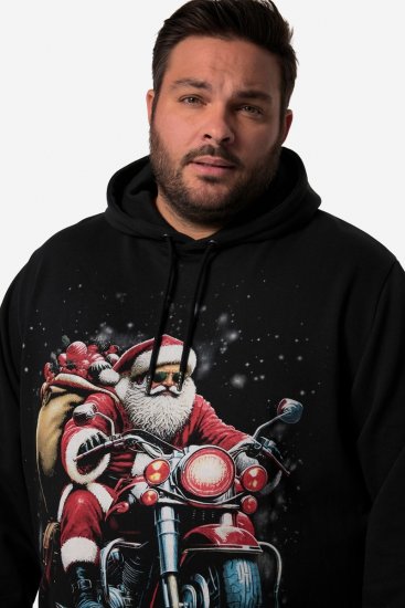 Men+ 100 Mikina s kapucňou Mikuláš na motorke Čierna - Mikiny & mikiny bez kapucne - Mikiny & Mikiny s Kapucňou 2XL-12XL
