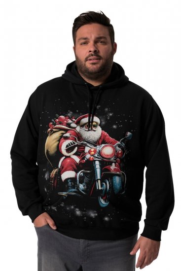 Men+ 100 Mikina s kapucňou Mikuláš na motorke Čierna - Mikiny & mikiny bez kapucne - Mikiny & Mikiny s Kapucňou 2XL-12XL