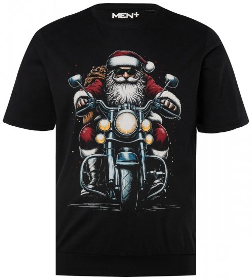 Men+ 148 Tričko bellyfit Mikuláš na motorke Čierna - Tričká - Nadrozmerné tričká - 2XL-14XL