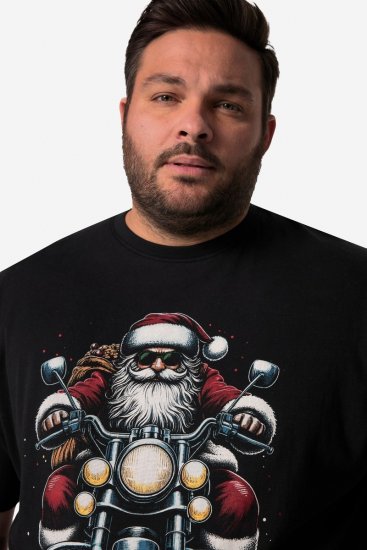 Men+ 148 Tričko bellyfit Mikuláš na motorke Čierna - Tričká - Nadrozmerné tričká - 2XL-14XL