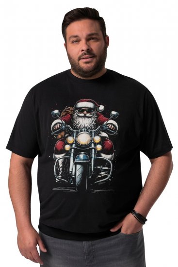 Men+ 148 Tričko bellyfit Mikuláš na motorke Čierna - Tričká - Nadrozmerné tričká - 2XL-14XL