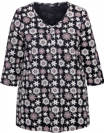 Ulla Popken Snowflake Print 3/4 Sleeve A-Line Tee Black - Potlačené tričká pre ženy - 