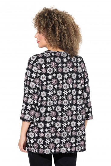 Ulla Popken Snowflake Print 3/4 Sleeve A-Line Tee Black - Potlačené tričká pre ženy - 