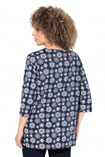 Ulla Popken Snowflake Print 3/4 Sleeve A-Line Tee Navy - Potlačené tričká pre ženy - 