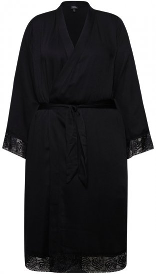 Ulla Popken 834837 Kimono župan s čipkou Čierna - Župany - 
