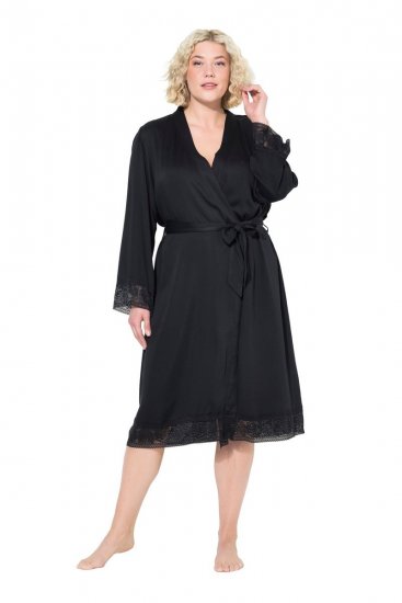 Ulla Popken 834837 Kimono župan s čipkou Čierna - Župany - 