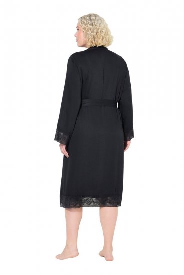 Ulla Popken 834837 Kimono župan s čipkou Čierna - Župany - 