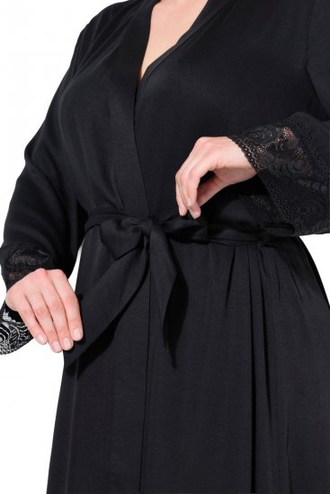 Ulla Popken 834837 Kimono župan s čipkou Čierna - Župany - 