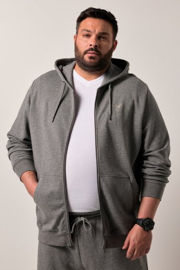 Men+ 851 Mikina s kapucňou na zips Sivý melír - Mikiny & mikiny bez kapucne - Mikiny & Mikiny s Kapucňou 2XL-12XL
