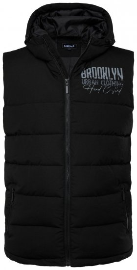 Men+ 442 Vesta prešívaná s kapucňou a potlačou Čierna - Bundy - Bundy Nadmerné Veľkosti 2XL-8XL