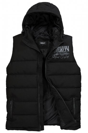 Men+ 442 Vesta prešívaná s kapucňou a potlačou Čierna - Bundy - Bundy Nadmerné Veľkosti 2XL-8XL