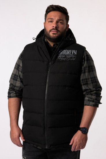 Men+ 442 Vesta prešívaná s kapucňou a potlačou Čierna - Bundy - Bundy Nadmerné Veľkosti 2XL-8XL
