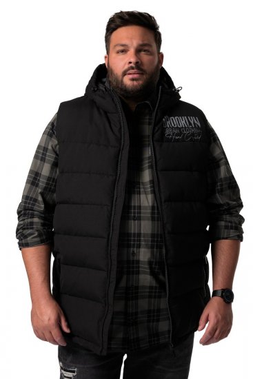 Men+ 442 Vesta prešívaná s kapucňou a potlačou Čierna - Bundy - Bundy Nadmerné Veľkosti 2XL-8XL