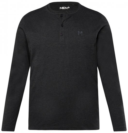 Men+ 383 Tričko Henley s dlhým rukávom Čierna - Tričká - Nadrozmerné tričká - 2XL-14XL