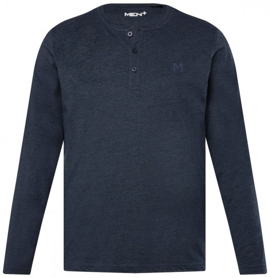 Men+ 383 Tričko Henley s dlhým rukávom Tmavomodrá - Tričká - Nadrozmerné tričká - 2XL-14XL