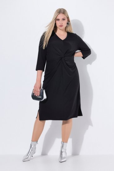 Ulla Popken 836514 Midi šaty s 3/4 rukávmi Čierna - Midi šaty - Midi šaty pre plnoštíhle ženy