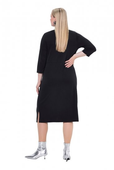 Ulla Popken 836514 Midi šaty s 3/4 rukávmi Čierna - Midi šaty - Midi šaty pre plnoštíhle ženy