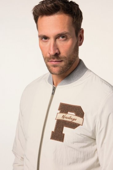 JP1880 836786 College bunda s emblémom Krémovo biela - Bundy - Bundy Nadmerné Veľkosti 2XL-8XL
