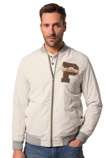 JP1880 836786 College bunda s emblémom Krémovo biela - Bundy - Bundy Nadmerné Veľkosti 2XL-8XL