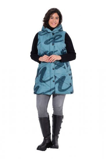Ulla Popken 838435 Dlhá prešívaná vesta s potlačou Sivozelená - Vesty - 