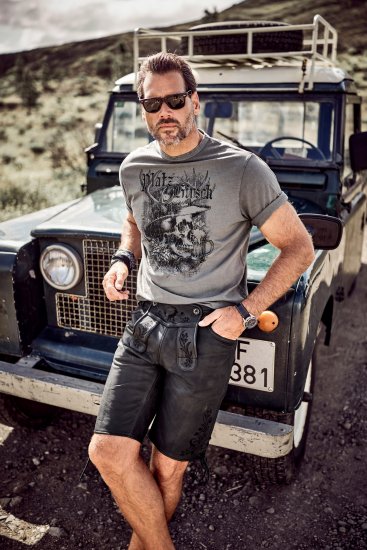 JP1880 Beer King Design Vintage Looking T-Shirt Gray - Tričká - Nadrozmerné tričká - 2XL-14XL