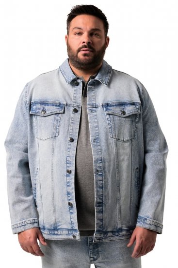 Men+ 394 Džínsová bunda s náprsnými vreckami Svetlomodrá - Bundy - Bundy Nadmerné Veľkosti 2XL-8XL