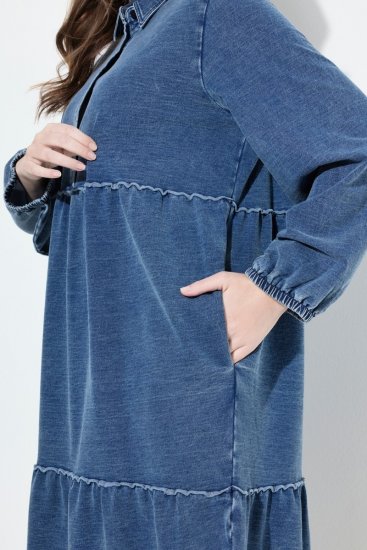 Ulla Popken 840972 Mikinové šaty s volánmi Indigová - Mikinové šaty - 