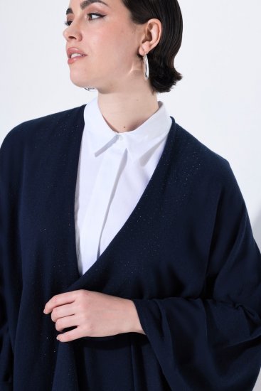 Ulla Popken 841117 Pletené oversize pončo s kamienkami Tmavomodrá - Ponča a peleríny - 