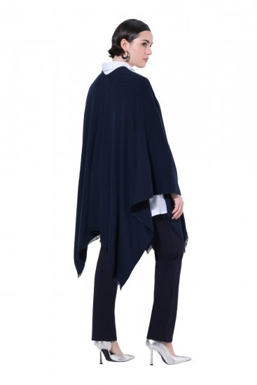 Ulla Popken 841117 Pletené oversize pončo s kamienkami Tmavomodrá - Ponča a peleríny - 