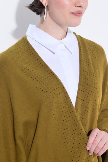 Ulla Popken 841117 Pletené oversize pončo s kamienkami Olivová - Ponča a peleríny - 