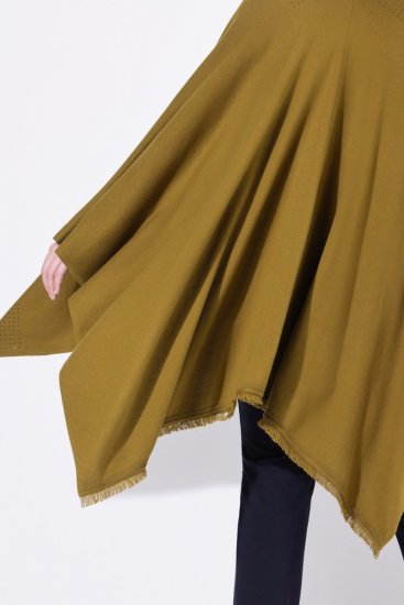 Ulla Popken 841117 Pletené oversize pončo s kamienkami Olivová - Ponča a peleríny - 