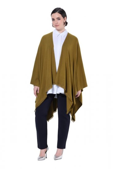 Ulla Popken 841117 Pletené oversize pončo s kamienkami Olivová - Ponča a peleríny - 