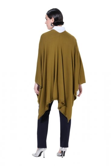 Ulla Popken 841117 Pletené oversize pončo s kamienkami Olivová - Ponča a peleríny - 