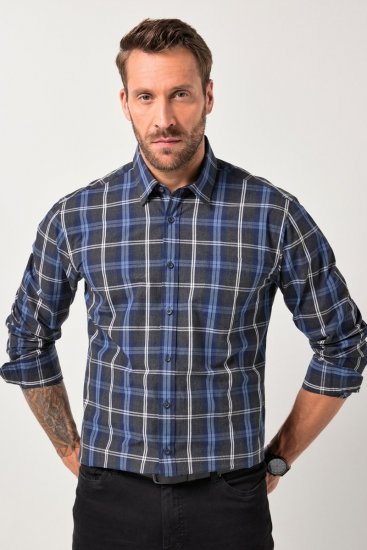 JP1880 Checked Shirt Long Sleeve Kent Collar Anthracite - Košele - Košele 2XL-10XL