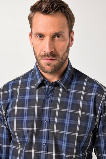 JP1880 Checked Shirt Long Sleeve Kent Collar Anthracite - Košele - Košele 2XL-10XL