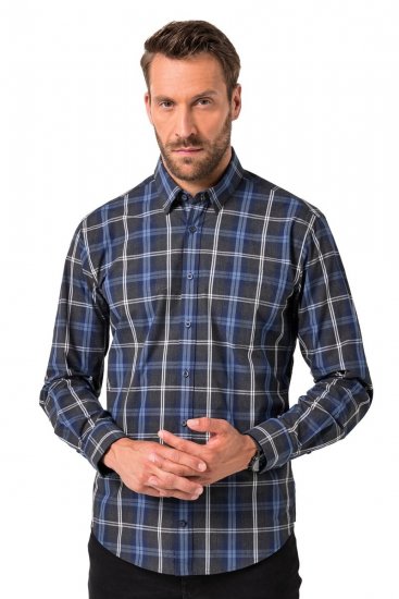 JP1880 Checked Shirt Long Sleeve Kent Collar Anthracite - Košele - Košele 2XL-10XL
