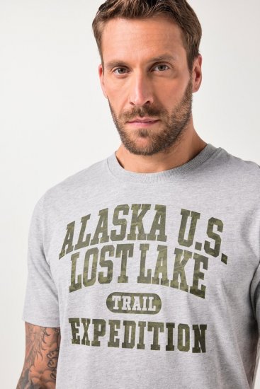 JP1880 T-shirt Short Sleeve Chest Print Grey Melange - Tričká - Nadrozmerné tričká - 2XL-14XL