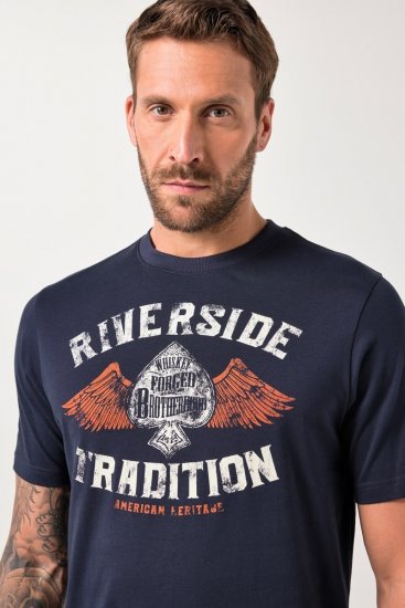 JP1880 T-Shirt Short Sleeve Chest Print Navy - Tričká - Nadrozmerné tričká - 2XL-14XL