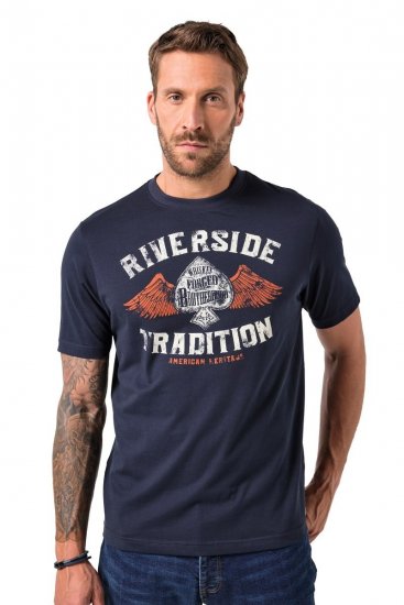 JP1880 T-Shirt Short Sleeve Chest Print Navy - Tričká - Nadrozmerné tričká - 2XL-14XL