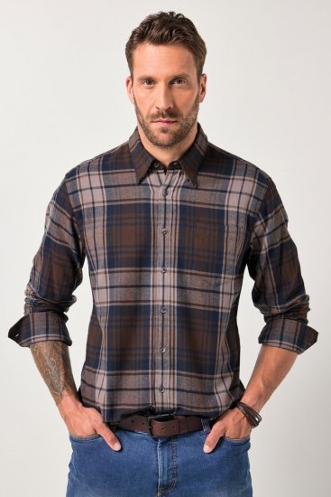 JP1880 Shirt Flannel Long Sleeve Dark Brown - Košele - Košele 2XL-10XL