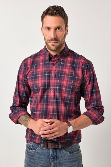 JP1880 Checked Shirt Long Sleeve Red - Košele - Košele 2XL-10XL