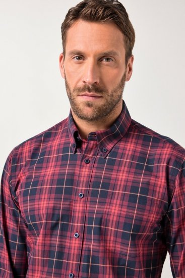 JP1880 Checked Shirt Long Sleeve Red - Košele - Košele 2XL-10XL