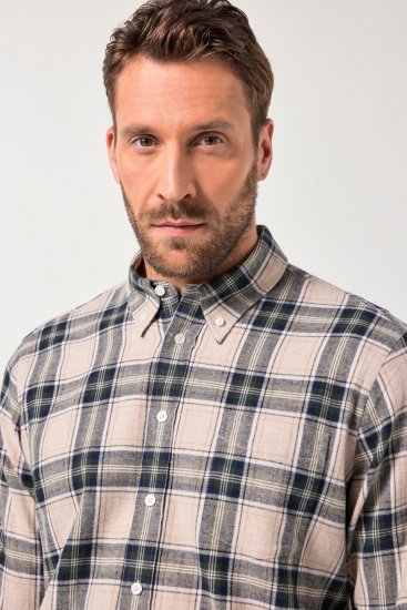 JP1880 Checked Flannel Shirt Long Sleeve Dark Dusty Pink - Košele - Košele 2XL-10XL